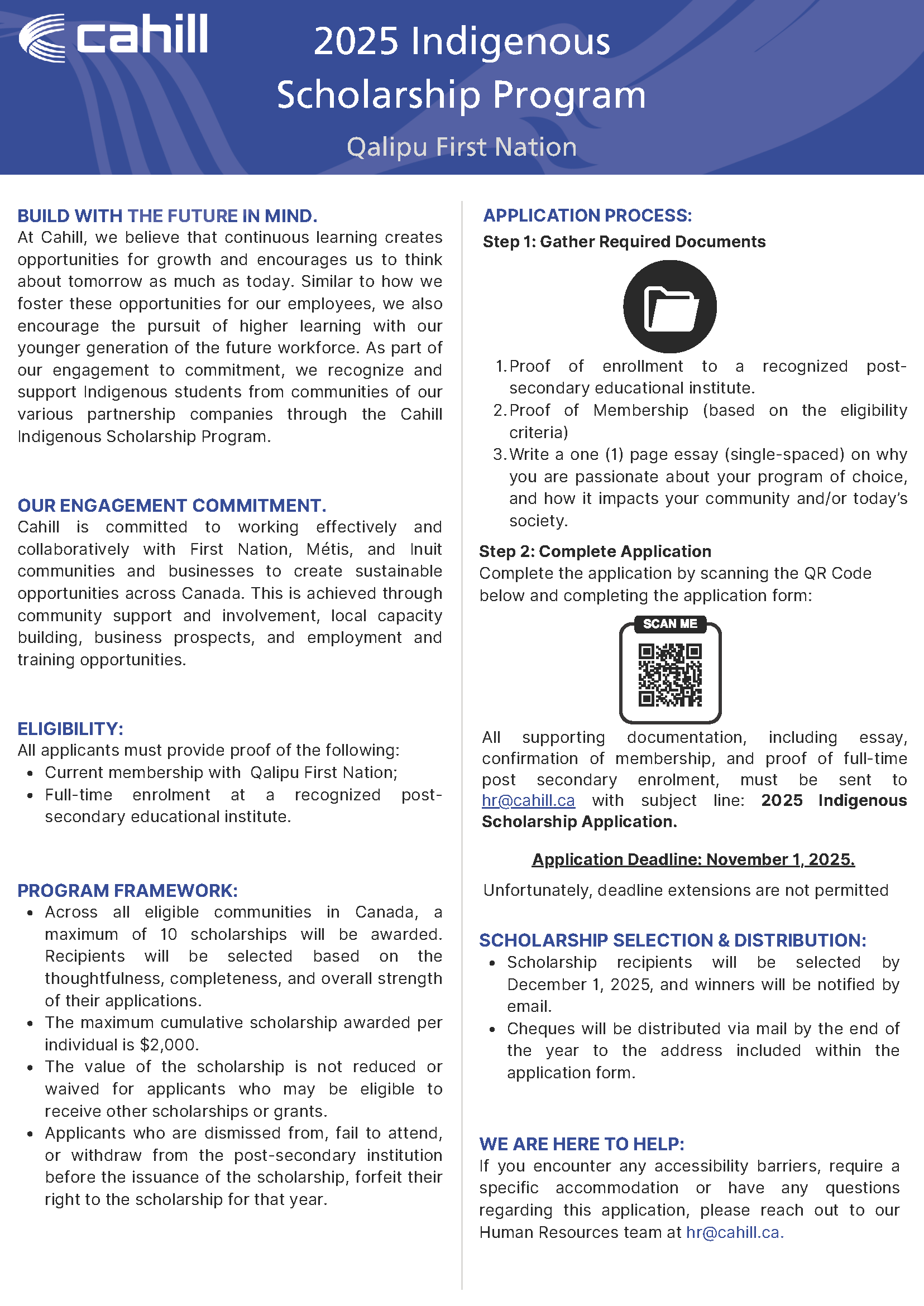 2025 Cahill Indigenous Scholarship - Qalipu First Nation