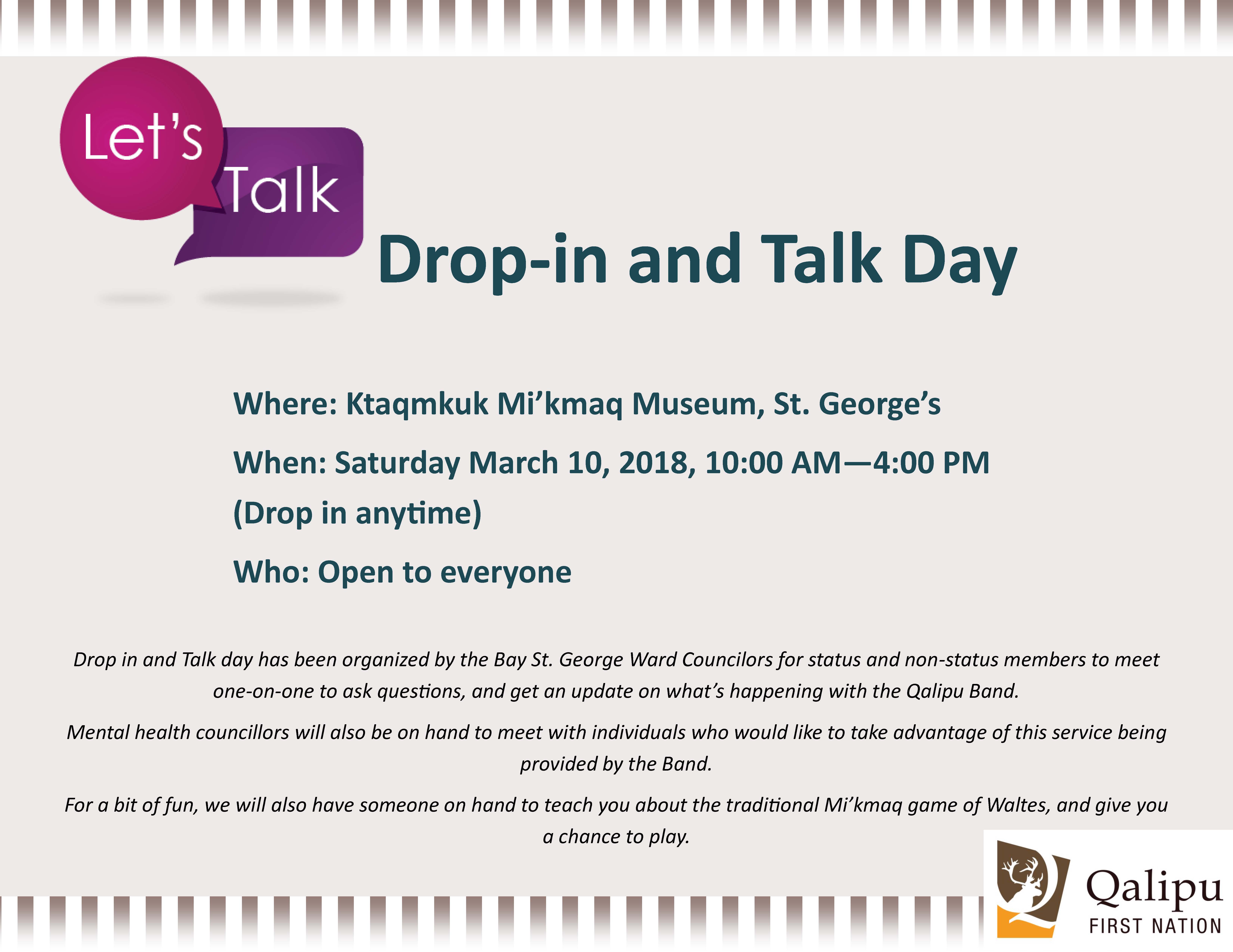 Drop in and Talk Day March 2018