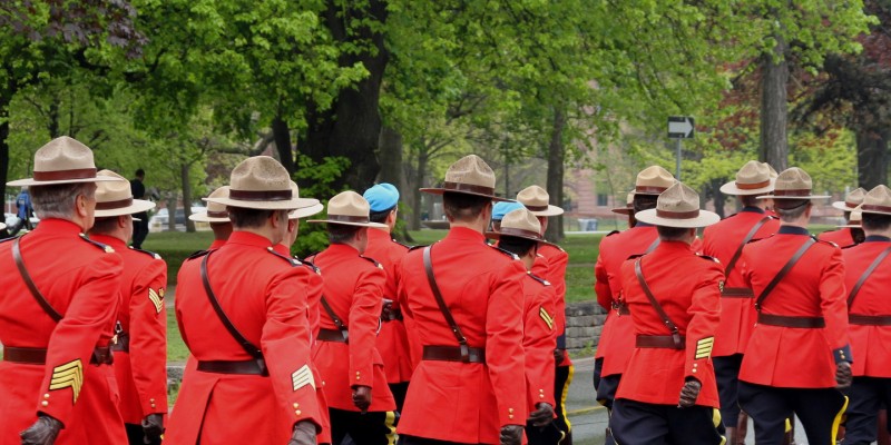 Canadian mountie police marching in parade