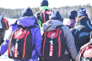 Backpacks from the department were filled with gear that would prepare the kids if they got lost in the woods. Items such as matches and fire starter, fishing line, tarp, compass, extra mittens, first aid kits.