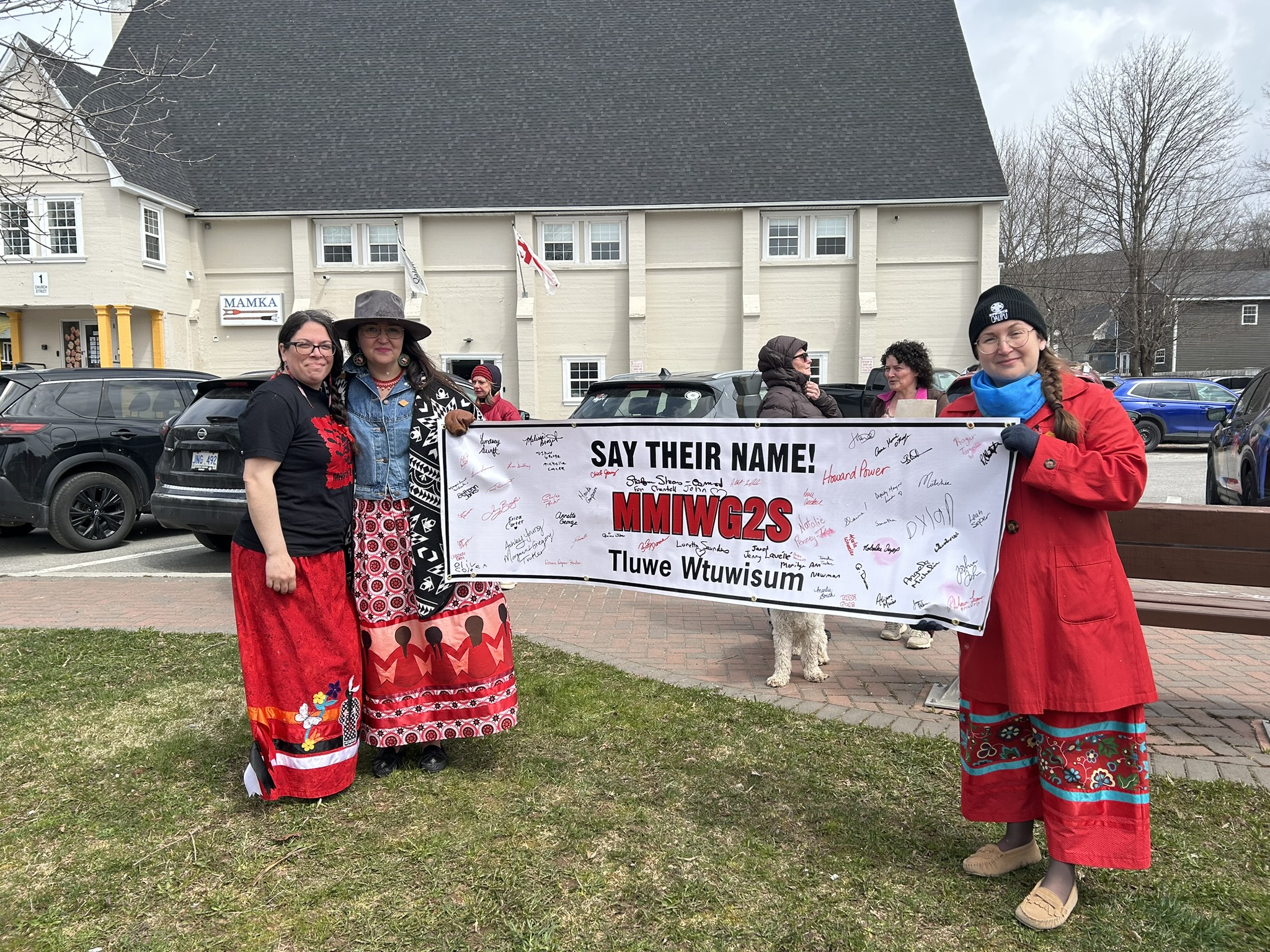 Preparing for the walk. L-R Monica Companion, Early Childhood Education Officer, Chief Jenny and Jessi Martin, Early Childhood Education Officer