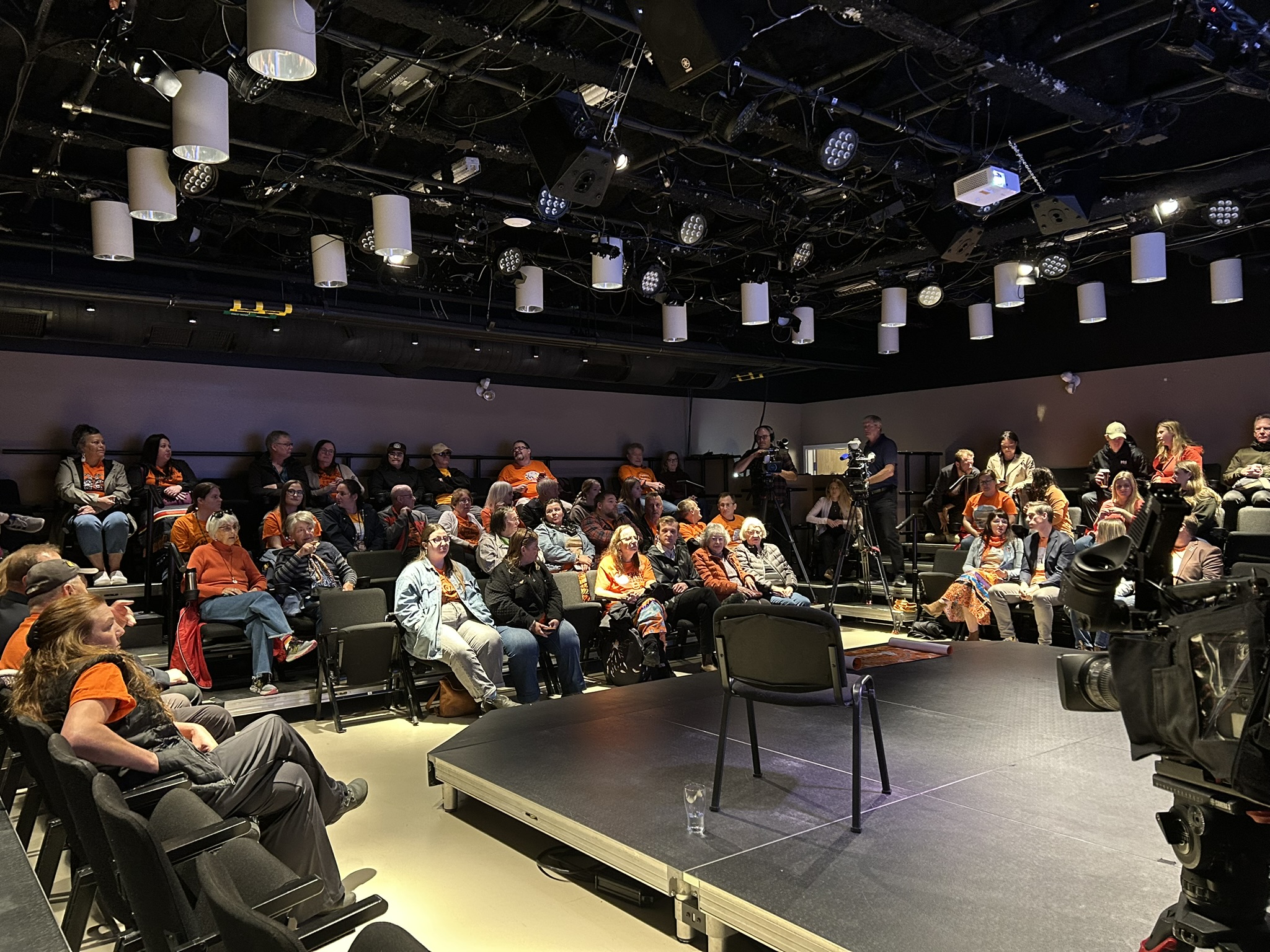 A crowd gathers at the Rotary Arts Centre in Corner Brook for a powerful and educational presentation on residential schools and their impacts lead by Paul Pike, Lead Cultural Outreach Officer. The presentation includes stories from residential school survivors. 